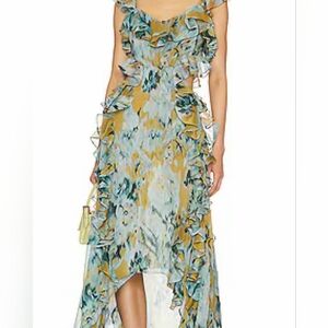 Misa Los Angeles Alessandra Blue and Yellow Ruffled Abstract Popular PROM Style!